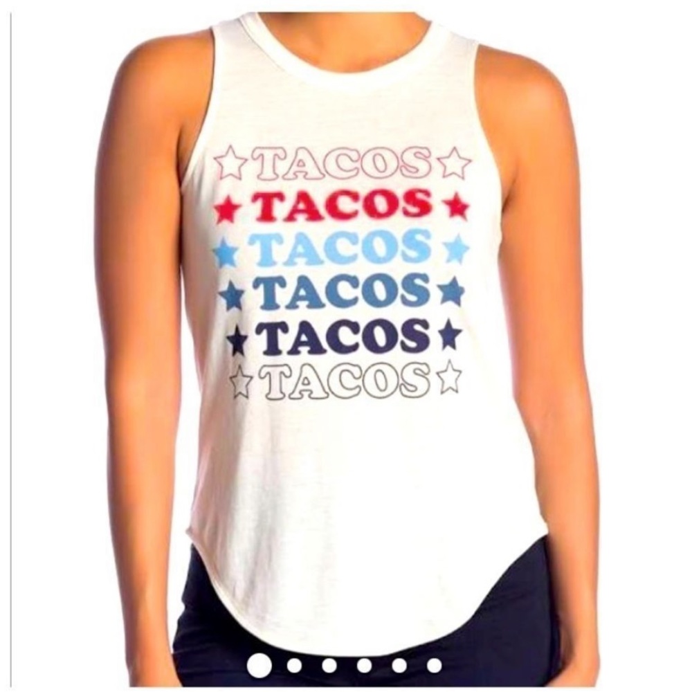 Tacos Tacos Tacos Chaser Brand Graphic Tank! Red white and blue-Size Med